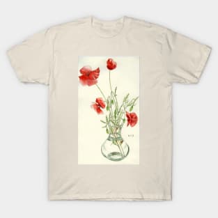 Red Poppies in Vase watercolour painting T-Shirt